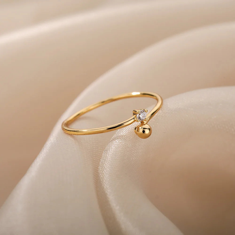 Zircon Open Rings For Women Gold Color Stainless Steel Female Engagement Wedding Ring Jewelry Girlfriend Birthday Gift