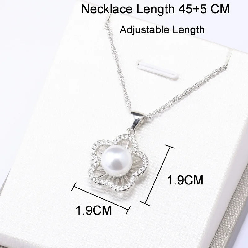 Geneuin 925 Silver Flower Bridal Jewelry Sets Pearl Fashion Jewelry Women Girls Engagement Anniversary Fine Gift