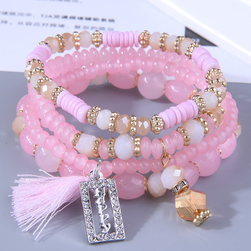 Behold the stunning beauty and artistry of our Bohemian Beads Crystal Charms bracelets! A stylish trend starter, this piece features a stunning round shape, crafted from stone beads and weighing a lightweight 43g. With a size of 170mm, it's perfect for any woman's wrist. Get the perfect balance between fashion-forward and timeless - order now!
