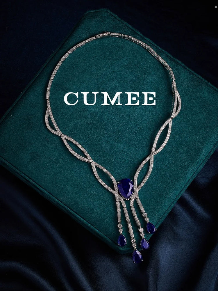 Cultivated Sapphire Necklace for Women Cubic Zirconia 925 Silver Gold-plated Necklace for Party Holidays Engagement