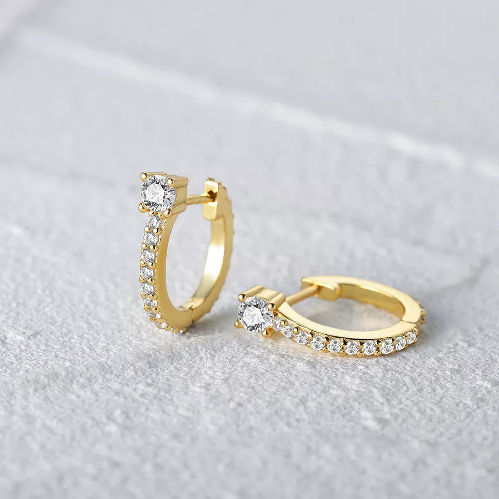 Classic Piercing Hoop Earrings for Women 925 Sterling Silver Zircon Round Huggie Earring Engagement Jewelry Pendientes