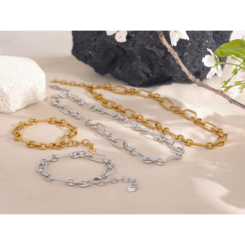 Waterproof Stainless Steel Metal Handmade Neck Chain Necklace Bracelet for Women Statement Fashion Jewelry PVD Plated