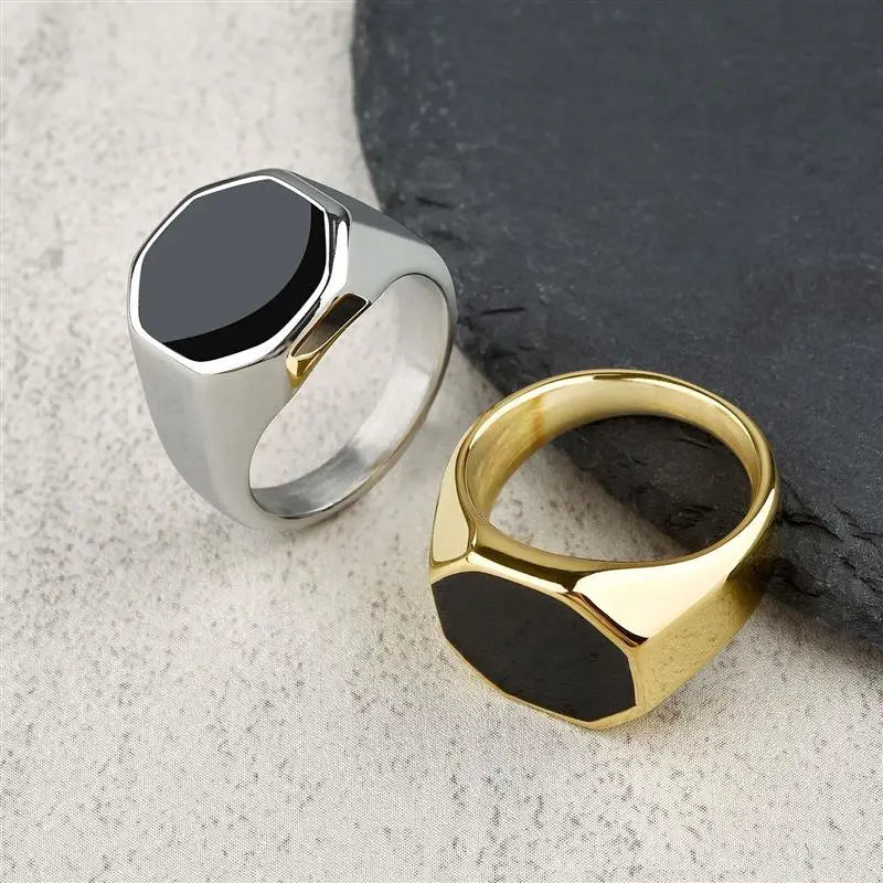 Luxury Style Men's Ring Stainless Steel Black Glossy Flat Ring Punk Rock Smooth Signet Ring For Men Fashion Jewelry Wholesale