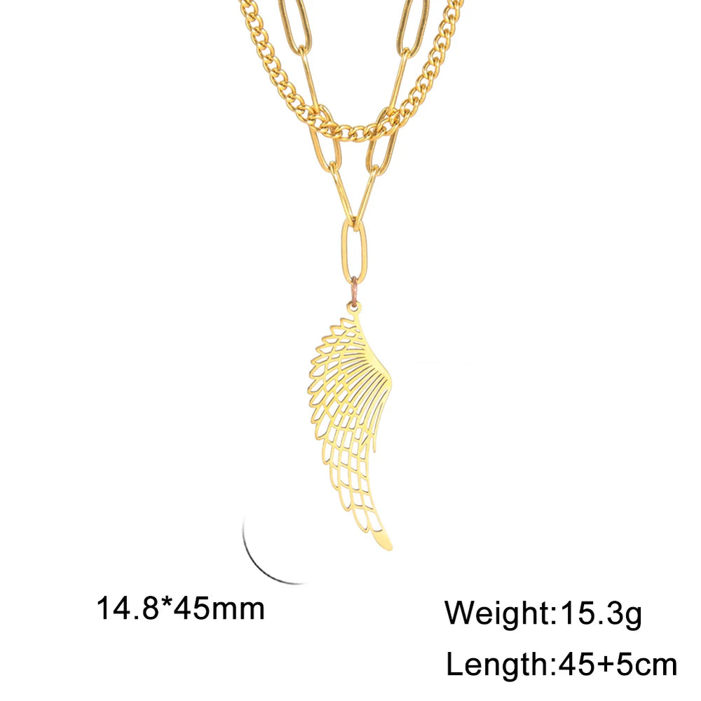 2025 Seraph Angel Wing Pendant Necklace for Women Stainless Steel Gold Color Choker Chain Necklace Fashion Jewelry Gifts