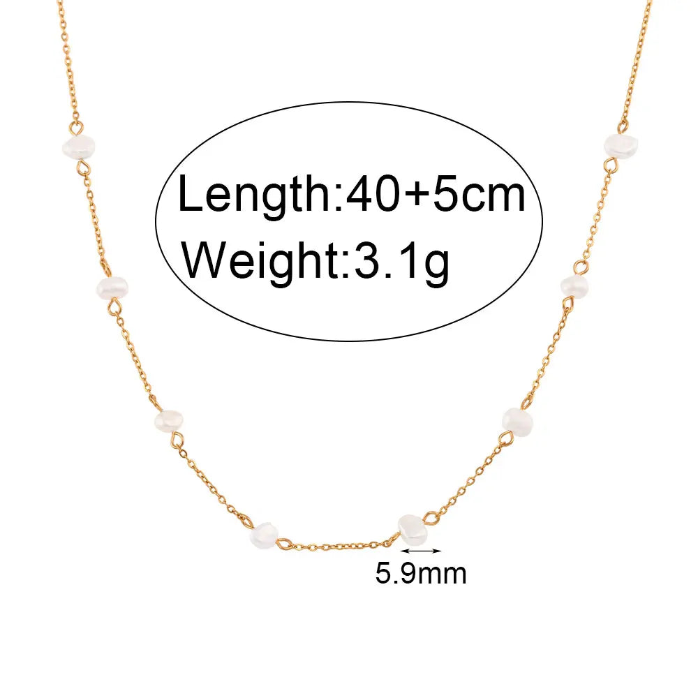 Anti-allergy Stainless Steel Chain Freshwater Pearl Chain Necklace Bracelets For Women Gold Plated Jewelry Set