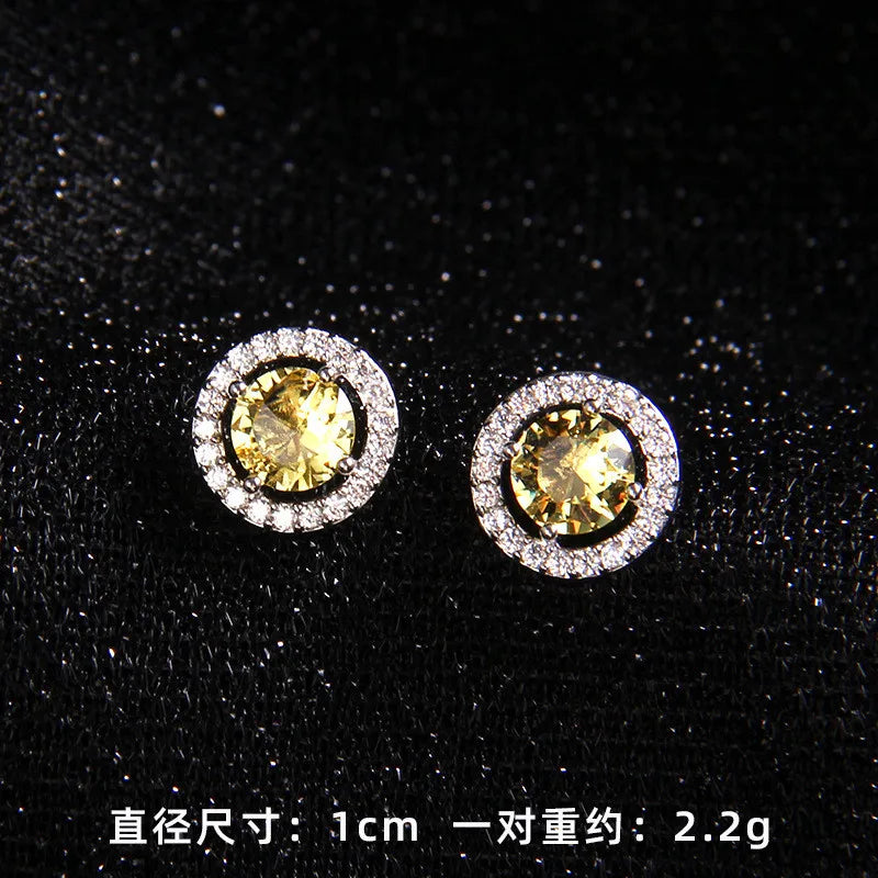 High Grade Round Zircon Jewelry Set Trendy Popular Stainless Steel Pendant Necklace Stud Earrings Party Gifts For Women Girls