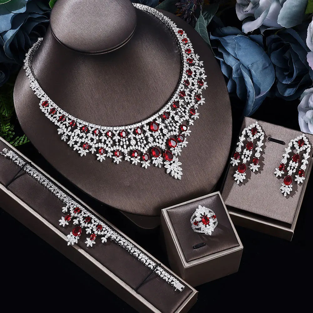 2025 New 4-piece suit Cubic Zirconia Bride Jewelry Set Women's Party, Deluxe Dubai Crystal Wedding Jewelry Set