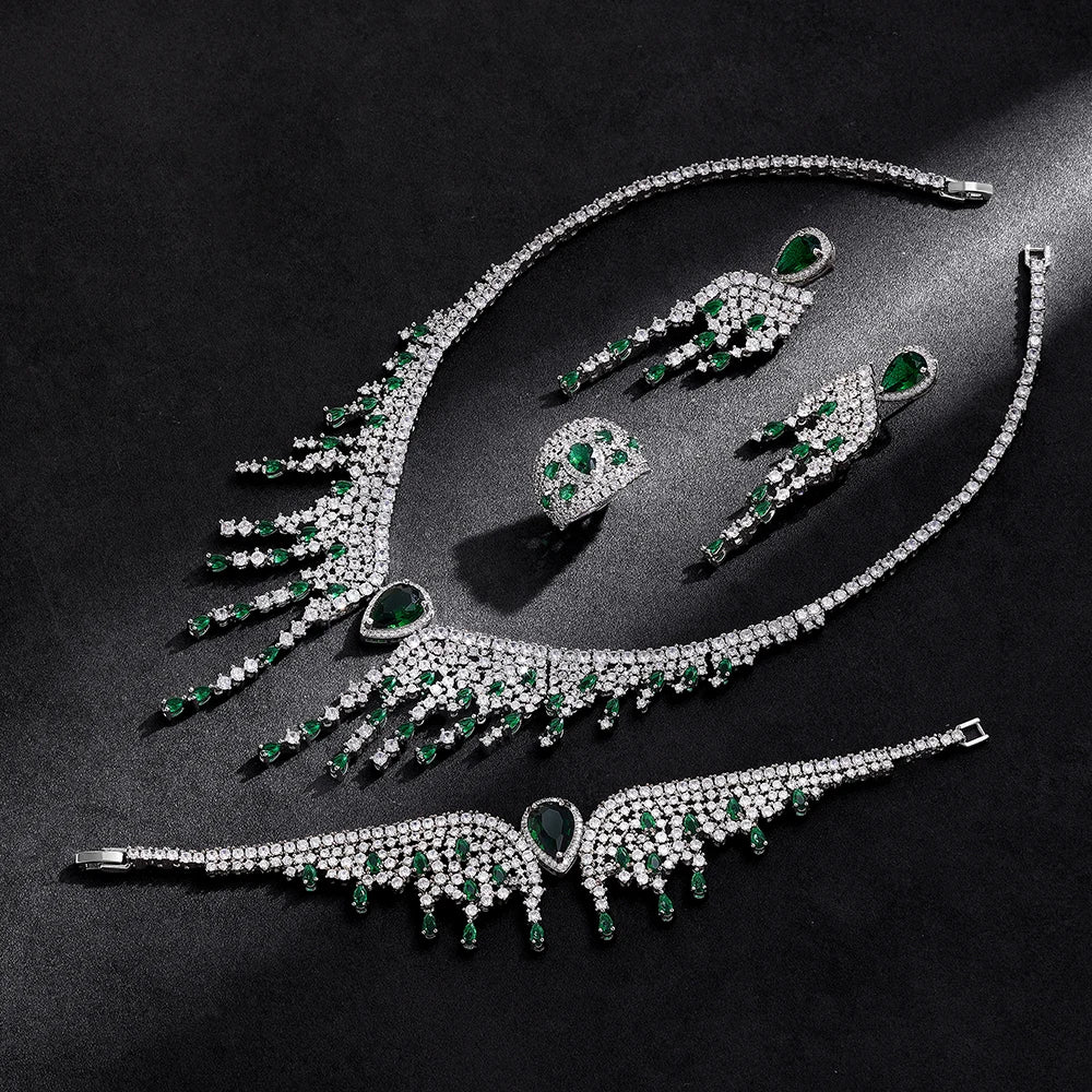 2025 New 4-piece Bridal Wedding Jewelry Set, Cubic Zirconia, Luxury Women's Jewelry, Women's Wedding Party Accessories