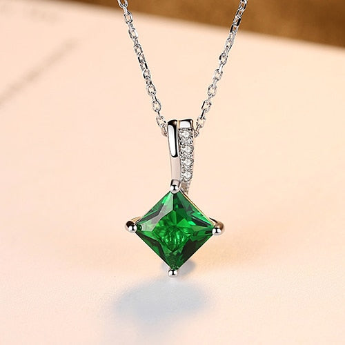 Emerald Green Cubic Zirconia 925 Sterling Silver Pendant Necklace