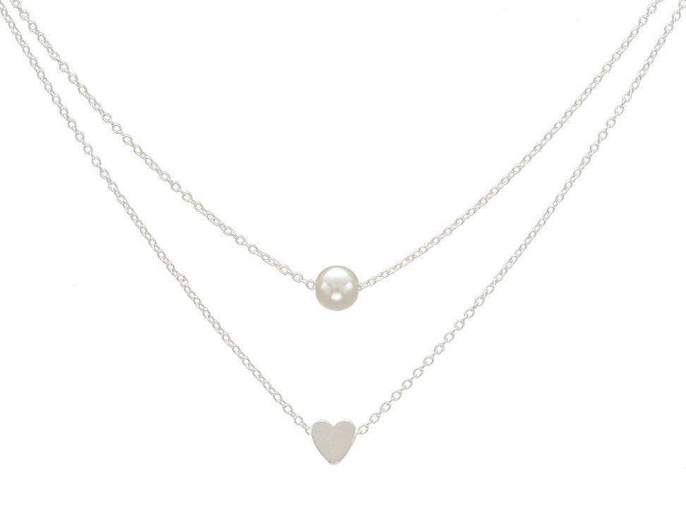 Sweet Double Layers Imitation Pearls Heart-shaped Pendant Necklace