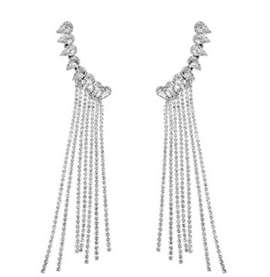 Vintage Rhinestone Crystal Tassel Earrings