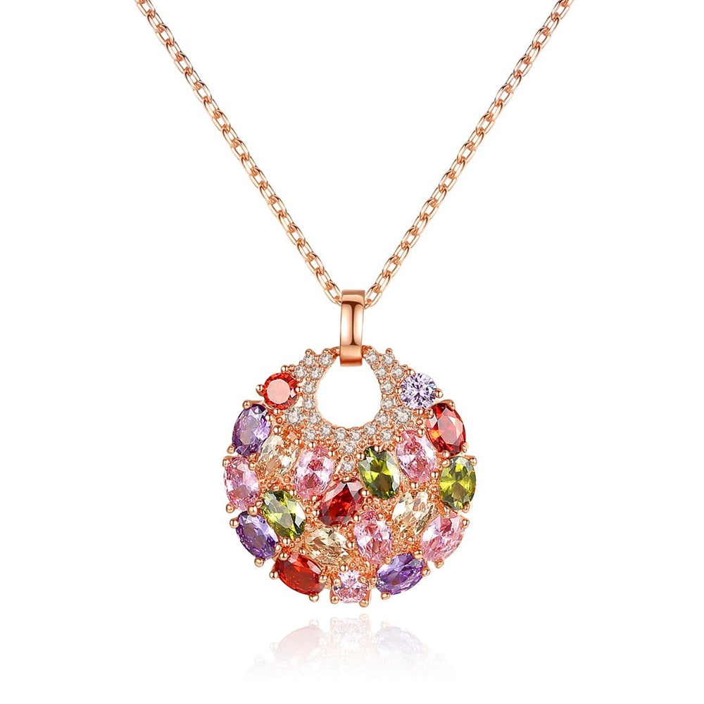 Luxury Multicolor Cubic Zirconia Big Round Necklace Pendant