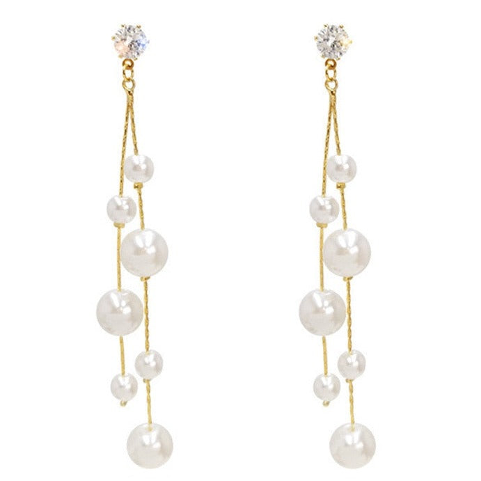 Long Imitation Pearl Tassel Earrings