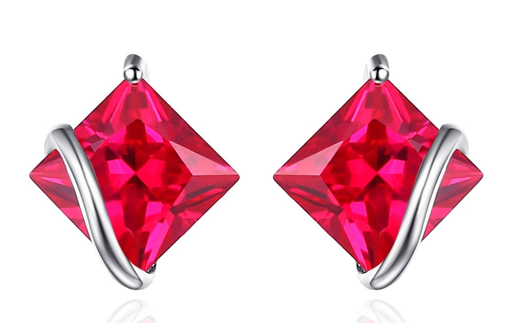 Red Ruby 925 Sterling Silver Stud Earrings
